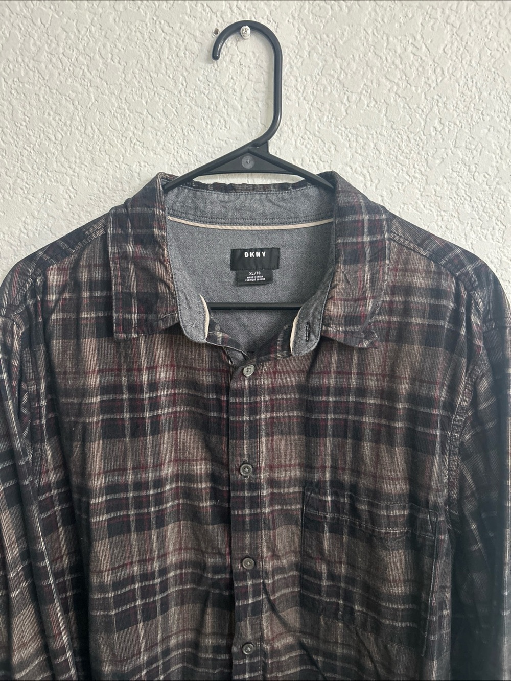DKNY Brown and Black Plaid Casual Button-Down Shirt